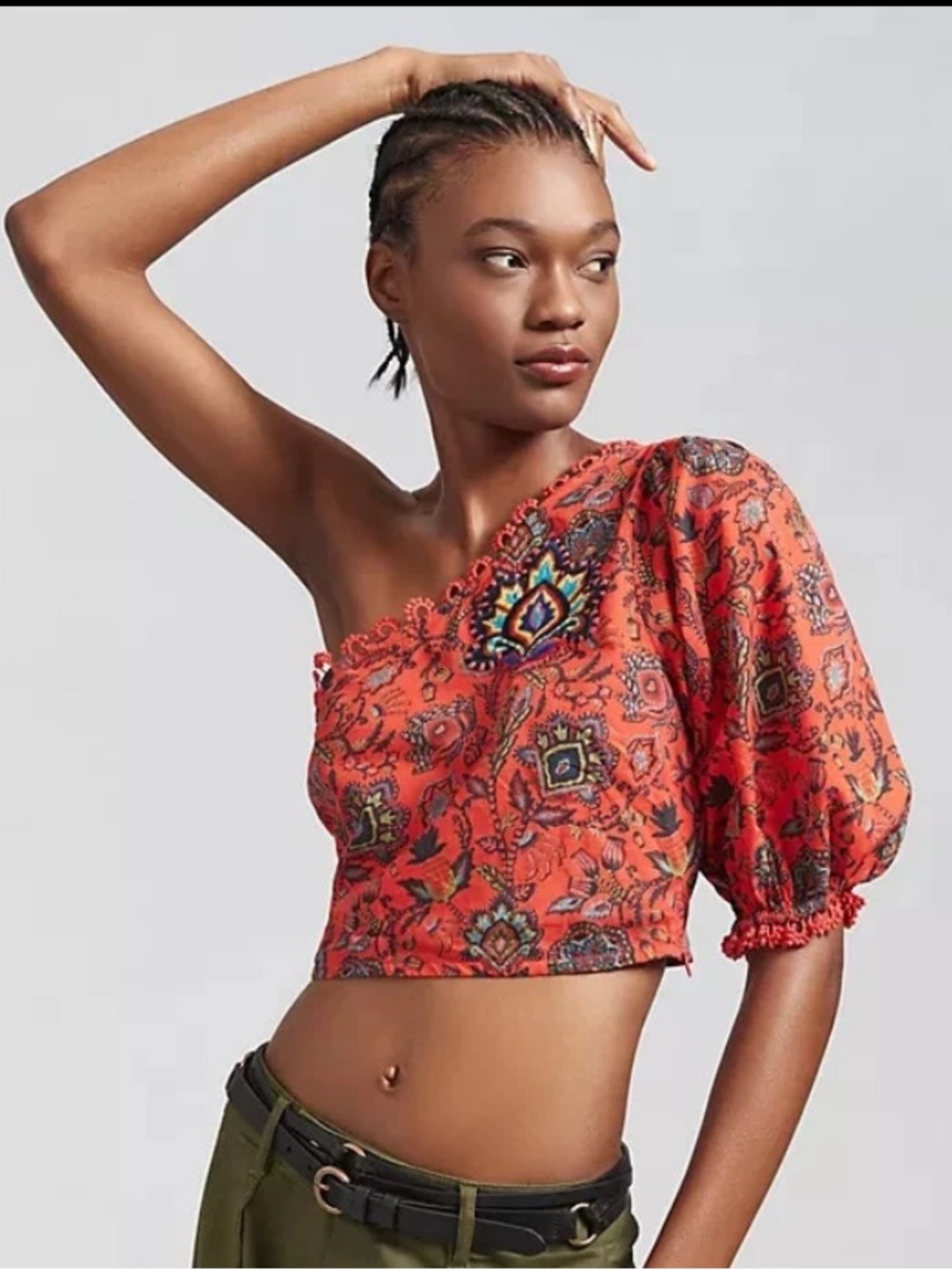 Anthropologie Farm Embroiled Floral One-Shoulder Crop Top (Sm) NWOT!